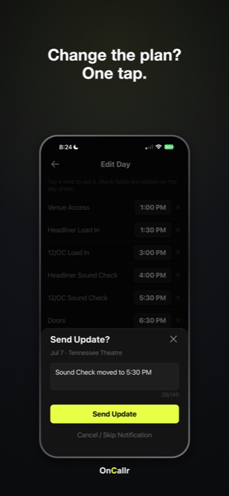 OnCallr updates — change the plan in one tap